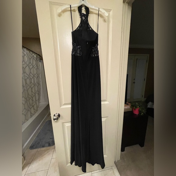 Black Sequined/Mesh Halter Top Dress - Picture 3 of 9